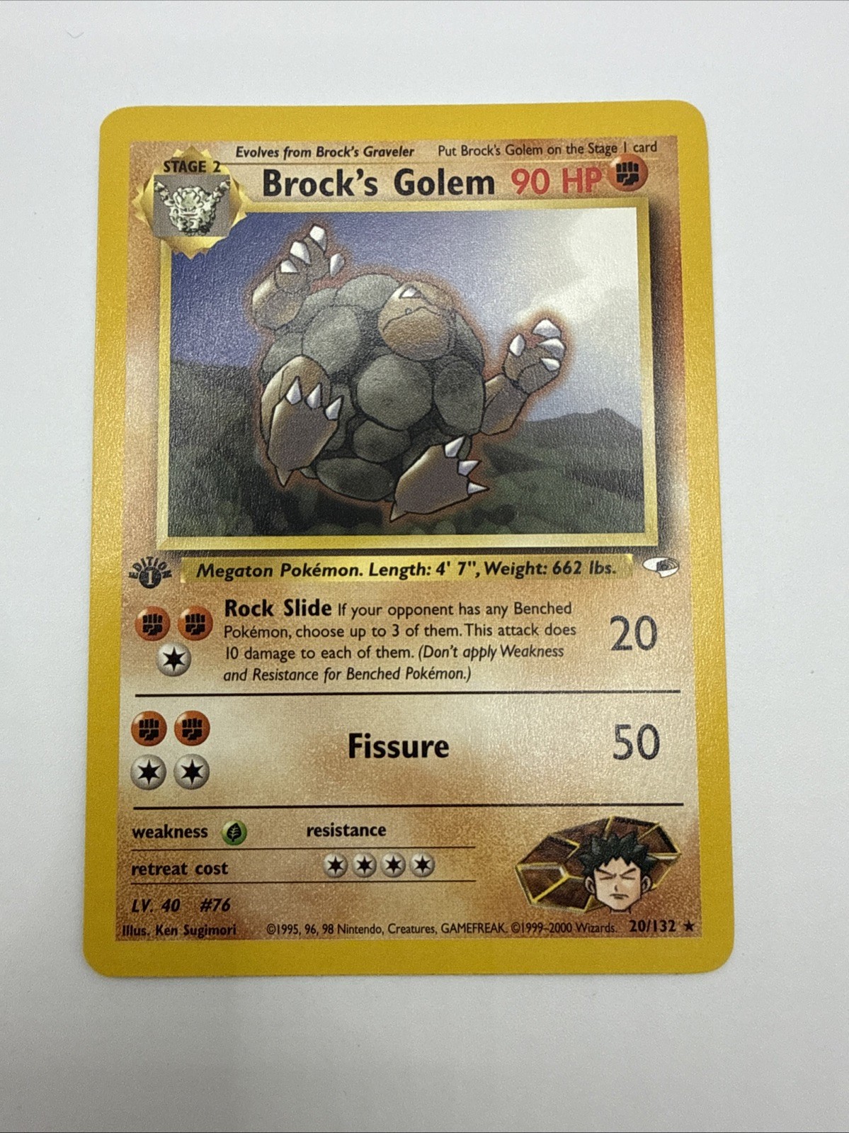 Pokémon Brock's Golem 20/132 - 1st Edition Gym Heroes - Rare - NM - Vintage WotC