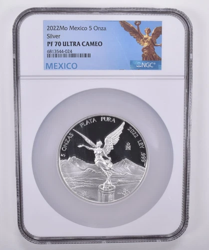 2022 Mo Mexico Silver 5 Onza Proof PR70 UCAM NGC Mexico Label *3533