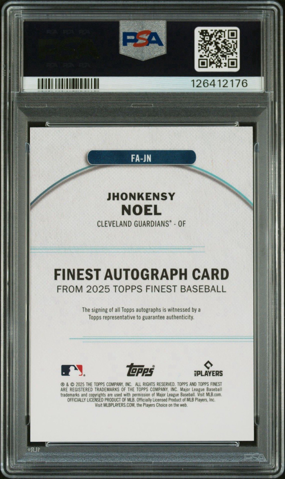 2025 FINEST JHONKENSY NOEL /25 FINEST AUTO-ORANGE REF POP 1 PSA 10 view 3