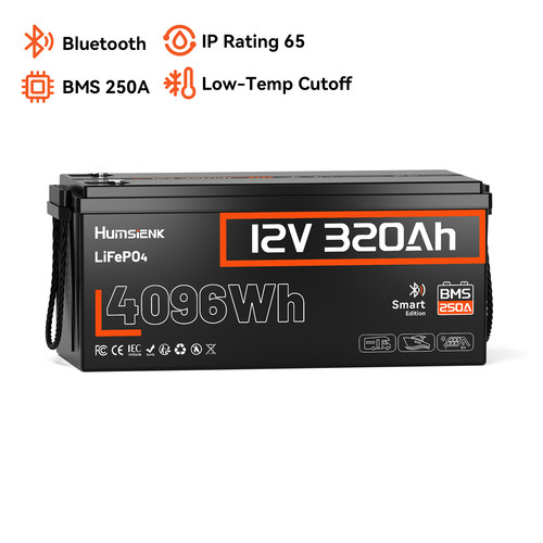 12V 320Ah 4096Wh LiFePO4 Lithium Battery 250A BMS Bluetooth for Van RV Off-Grid
