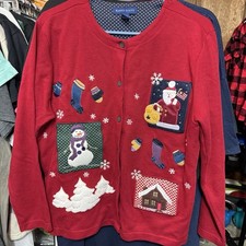 Karen Scott Snowman And Santa Holiday Cardigan Women's Size Medium