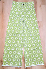 Billabong Women's Green White Sun Print Wide-Leg Cotton Denim Pants 27" Inseam