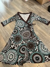 Jane Norman vintage Y2K turquoise brown floral faux wrap dress size 14