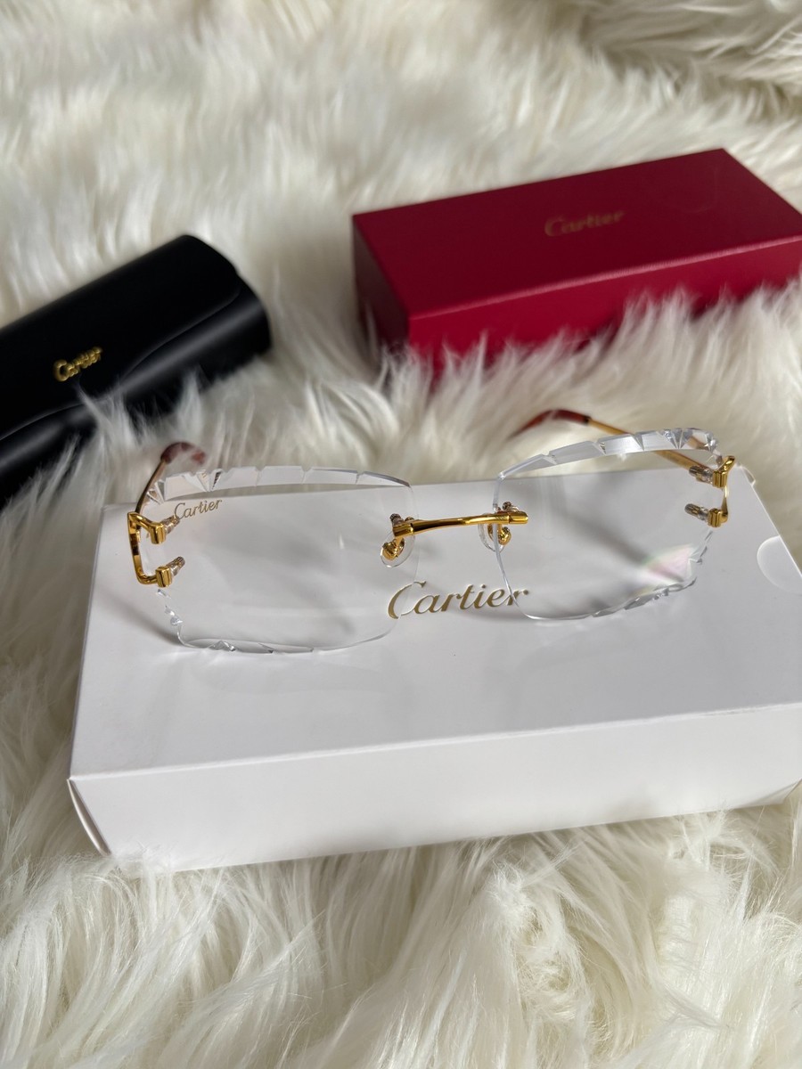 Clear Diamond Cut Cartier Glasses Cartier Rimless Custom Diamond