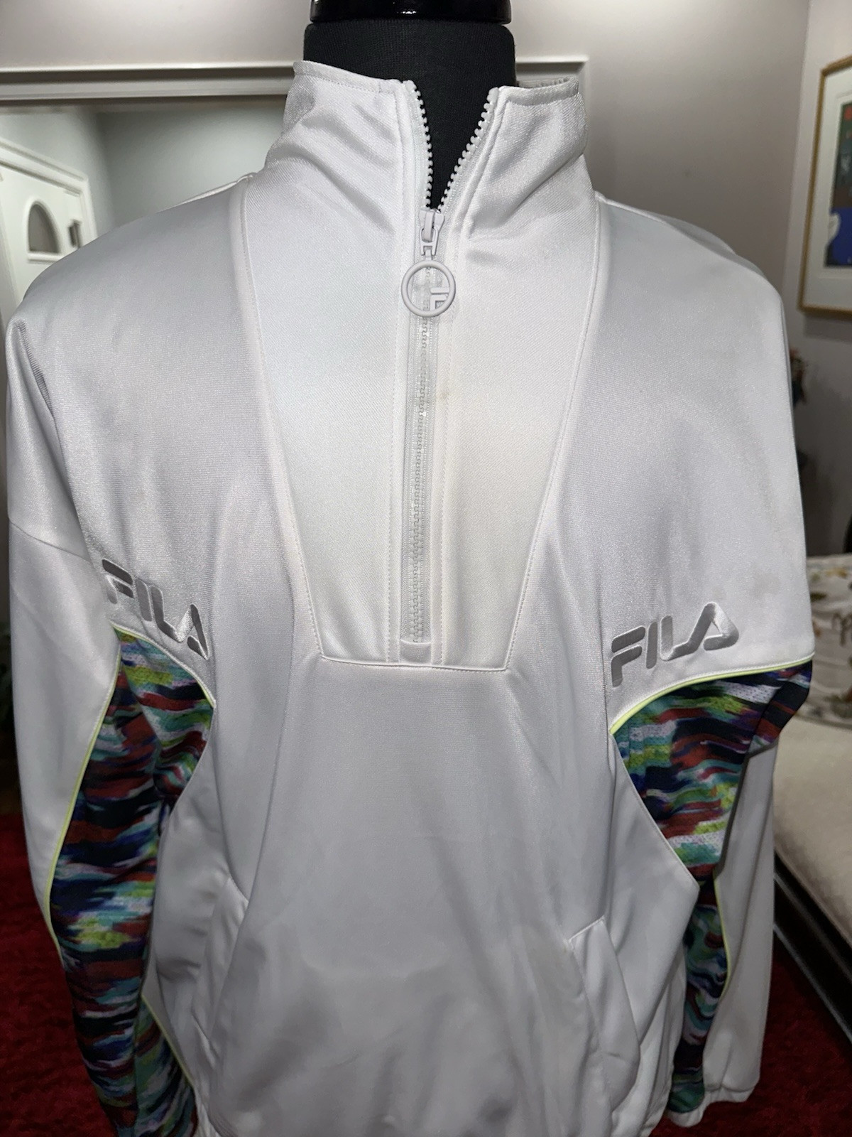 FILA BIANCO GIACCA DA UOMO VINTAGE DESIGNER PISTA TENNIS Taglia:L