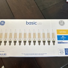 GE Basic 5W Candelabra Base CAC LED Soft White Dimmable Light Bulb 12 Pack
