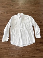 Eton Shirt Mens White Blue Check Button Front Long Sleeve Dress Classic Pocket
