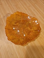 Vintage Herbst Akcam Bernstein irisierend Karneval Glas Blumen Schale