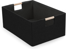 Foldable Fabric Storage Basket for Shelves, Linen Decorative Storage Bin with Wo