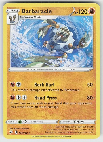 Barbaracle 104/192 Rare Rebel Clash Pokemon NM