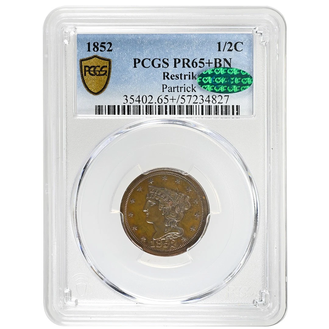 1852 1/2C Braided Hair Half Cent PCGS PR65+BN CAC