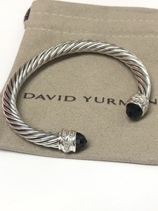 David Yurman 7mm Cable Crossover Cuff Bracelet 925 Silver Black Onyx & Diamond
