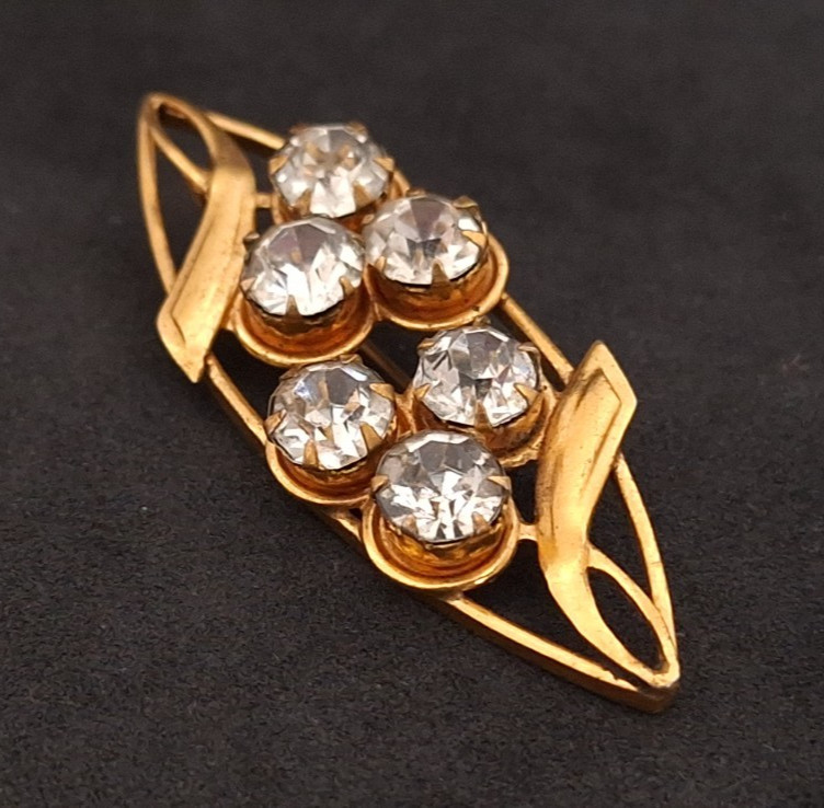 Vintage Brooch USSR Gilding Soviet Jewelry Retro Gold Plated Women's Stone Glass