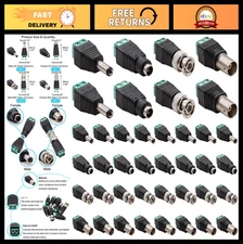 40PCS DC 12V Power Connector Set, 5.5x2.1mm Barrel Plug & BNC Balun for CCTV, LE