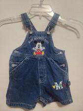 Vintage Disney Baby Mickey Co Boys 18m Denim Overalls Embroidery Patch Mickey