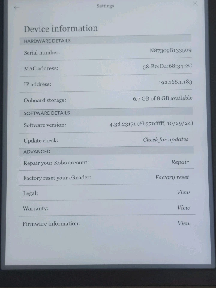 Kobo Libra H2O 8GB Black 7 Inch Wifi eBook Digital eReader N873 - Image 3 of 4