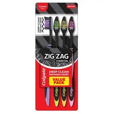 Toothbrush Zig Zag Charcoal Medium 8 Count Bulk Family Value Pack 2x4