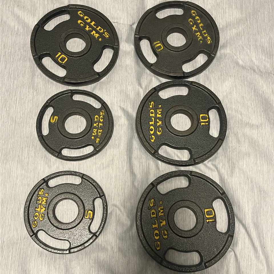 Placas de peso vintage GOLDS GYM 60Lbs total olímpicas de 2" estilo de agarre Foto 2 de 2