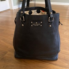 Kate Spade New York Black Pebbled Leather Satchel Tote Polka Dot Lining