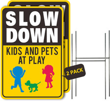 Slow down Signs 2 Pack 17.8"X12" Slow down Kids at Play Sign, Double Sided Slow