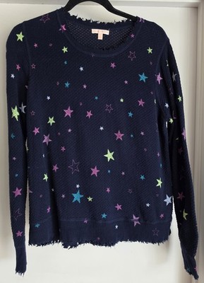 Lisa Todd Women's Pullover Sweater L Long Sleeve Blue Cotton Stars Pattern