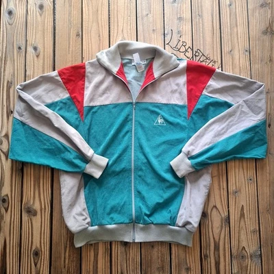 Vintage 80s Le Coq Sportif Track Jacket Made in France Colorblock L Rare - Photo 1/4