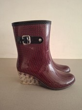 Odema Red Patterned  Ankle High Rain Boots Clear Wedge Heels Waterproof UK5 EU38