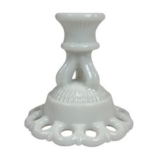 Westmoreland Doric Candlestick Candleholder White Milk Glass Open Lace 4.25"