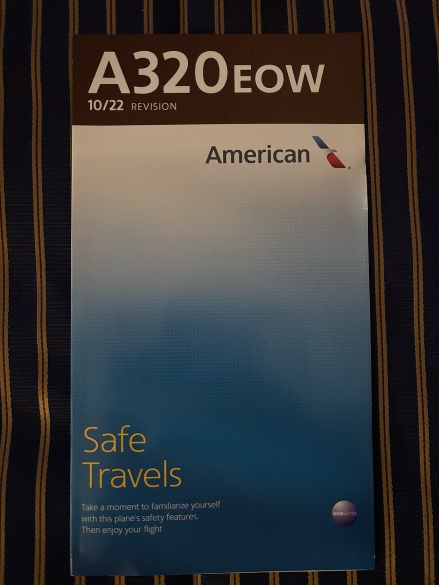 American Airlines アメリカン航空 マニュアル 規定本 CA American Airlines Airbus A320EOW Safety Card 10/22 Revision New