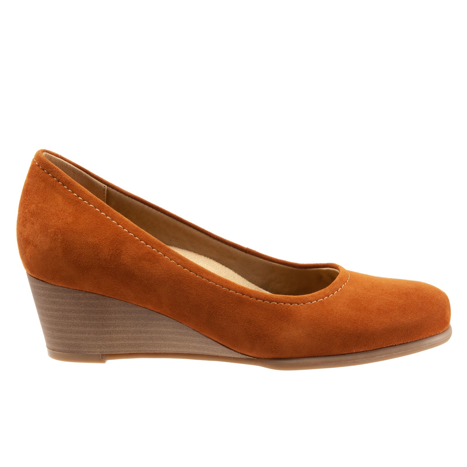 Trotters Winnie T1965-220 Womens Brown Wide Leather Slip On Wedges Heels Shoes 6