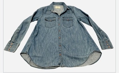Current Elliott Distressed Denim Snap Front Shirt Women Size Small 2