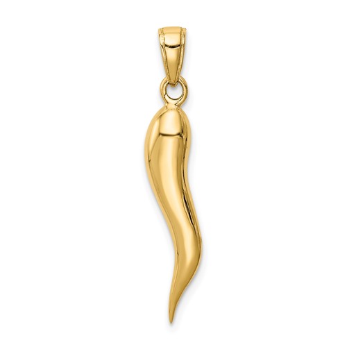 14k Gelbgold Massiv Italienisches Horn Cornicello Anhänger Charm Poliert 32mm - Bild 1 von 6