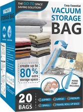 20 Pack Vacuum Storage Bags, Space Saver Bags (4 Jumbo/4 20 Pack, Transparent 