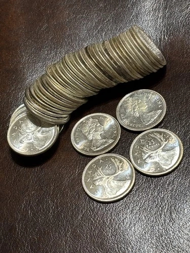 1965 Canadian 80% Silver Quarter roll of 40 (6 Troy Oz.) UNC - Nice!
