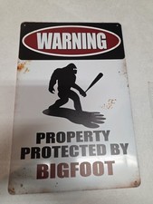 Warning Property Protected By Bigfoot Rustic-looking 8x12 Metal Sign Humor Funny