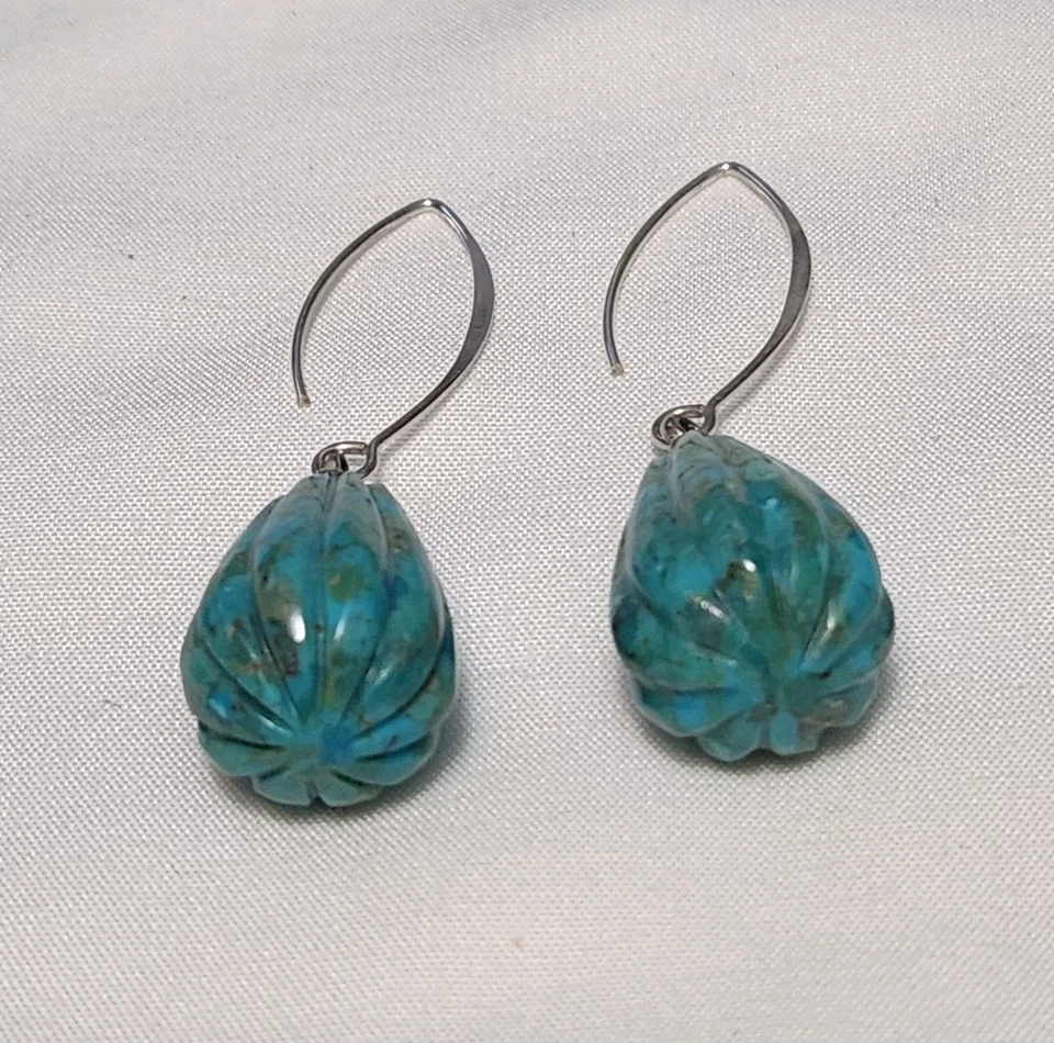 Pendientes colgantes Barse plata de ley 925 tallada lágrima turquesa (84) Foto 4 de 4