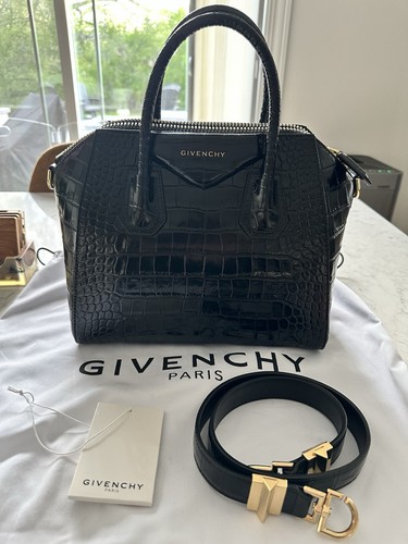 Givenchy Antigona Small Black Croc Embossed Leather Shoulder Bag