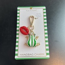 True To Form Kissing Princess Frog Ruby Red Rhinestone Lips Bag Charm Keychain