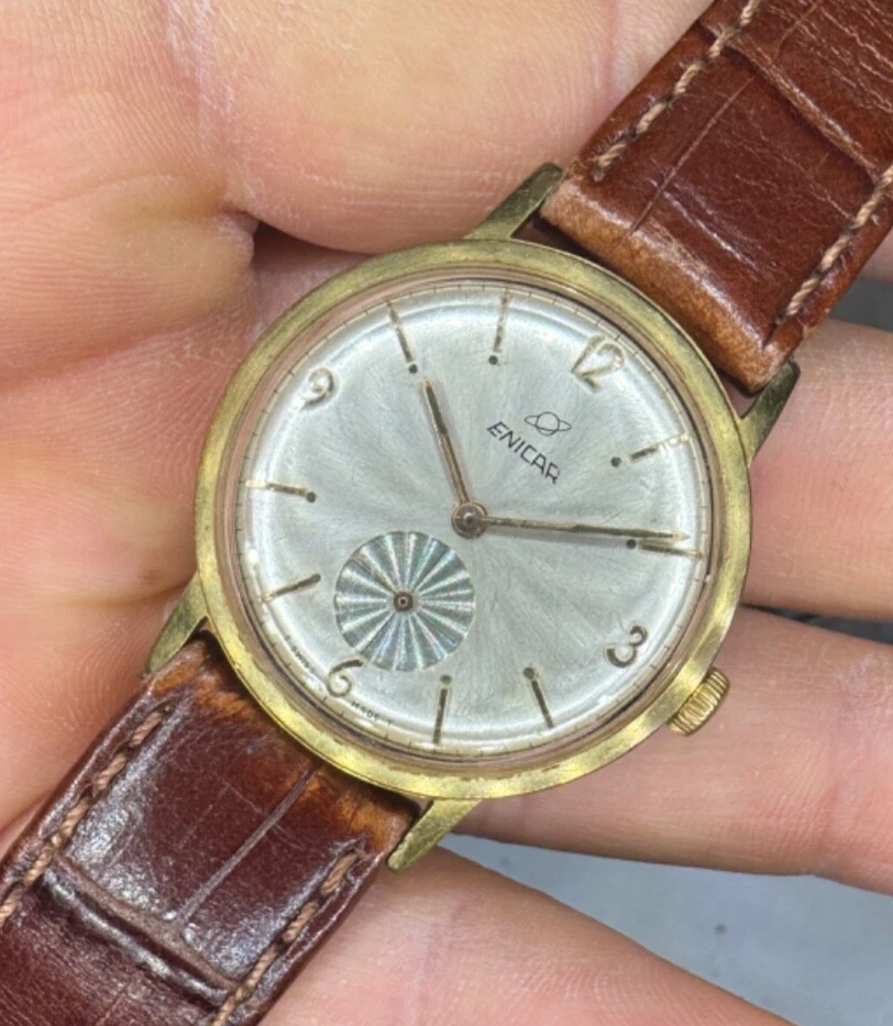 Enicar Vintage Referenza 100/177CS Carica Manuale Cassa Placcata Oro Usato - Imagem 2 de 4