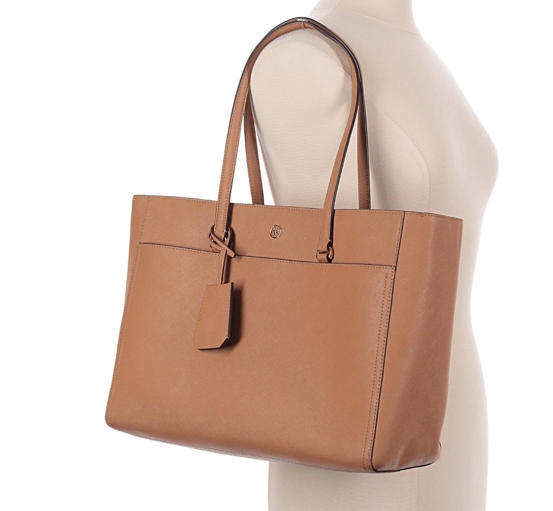 Tory Burch Robinson Tote Saffiano Leather, Camel Tan Excellent 