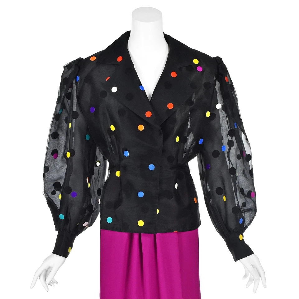 Blusa GIVENCHY Vintage Negra Organza con Falda con Cinturón Magenta Vestido 2 Piezas Talla 10-12 Foto 4 de 4