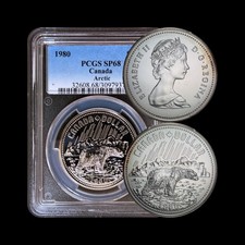 CANADA. 1980, 1 Dollar, Silver - PCGS SP68 - Arctic Territories Polar Bear