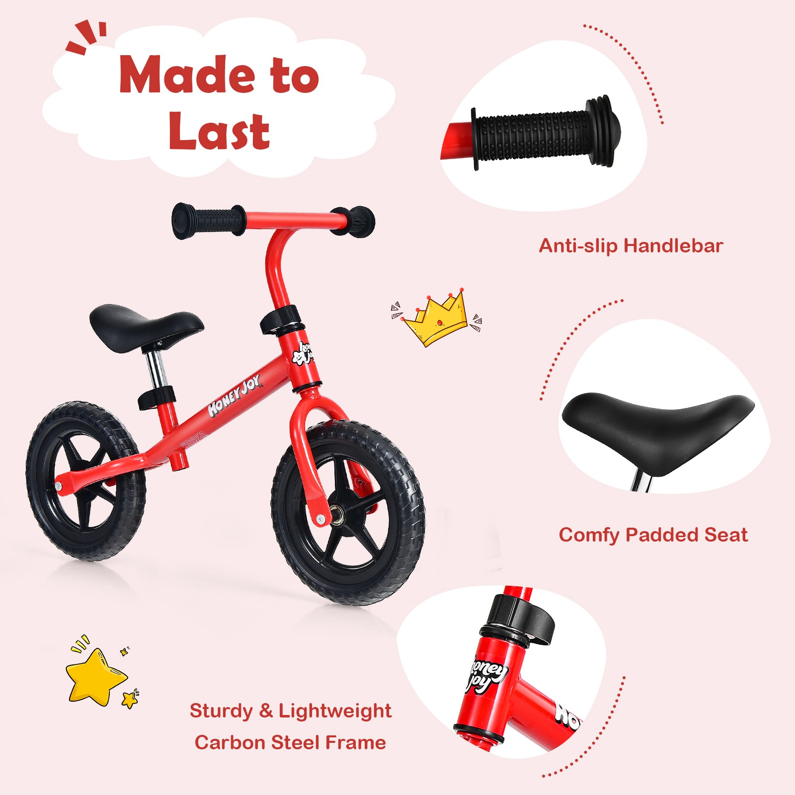 Kids No Pedal Training Bicycle Balance Bike w/ Adjustable Handlebar & Seat Red