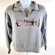 Vtg Looney Tunes Warner Bros Studio Store Quarter Zip Sweatshirt XSmall 1/4 Zip