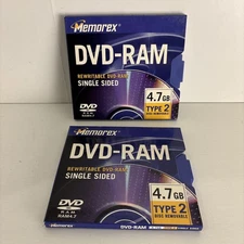 DVD-RAM  Disks  Memorex - Type 2 (cartridge) 4.7 GB Rewritable Single Sided