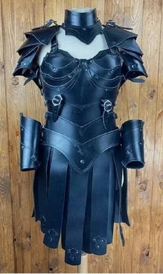 Halloween Real Leather Warrior Theatrical Armor Women Warrior Larp Fantasy Armor - image 1 of 4