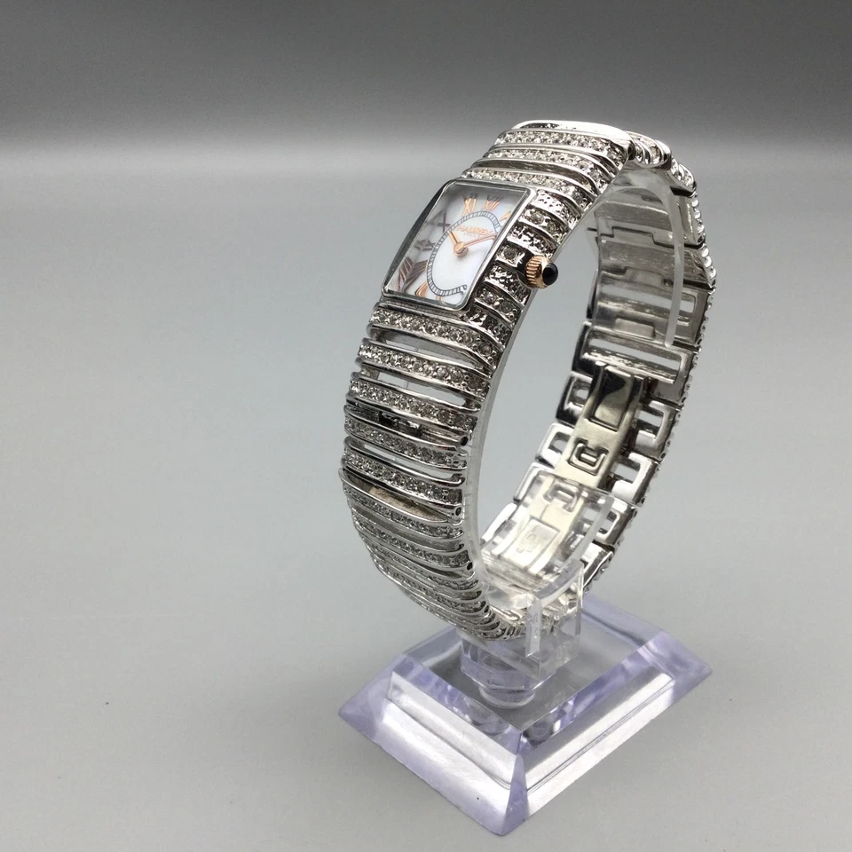 Haurex Italy Watch Women 24mm Crystals Silver Tone Bling MOP New Battery 7.5" - Image 4 of 4