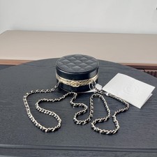 Chanel Vanity Case Round Coin Purse Chain Shoulder Leather Quilted [Duties Paid]