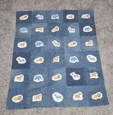 Vintage Denim Baby Quilt Blanket Handmade Animals Lion Elephant Zebra 30x36"