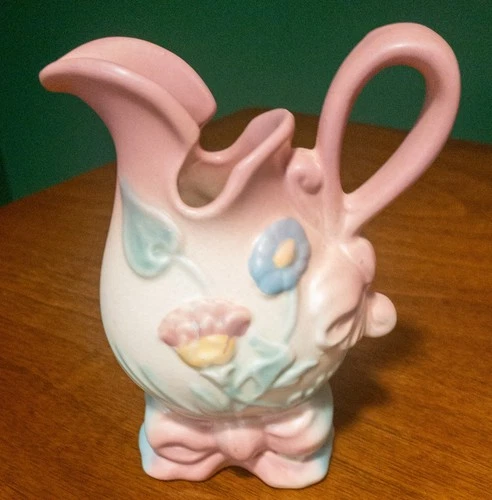 VTG MCM Hull Pottery Bowknot Marked “B1 5 1/2" Pitcher Ewer Vase Blue Pink